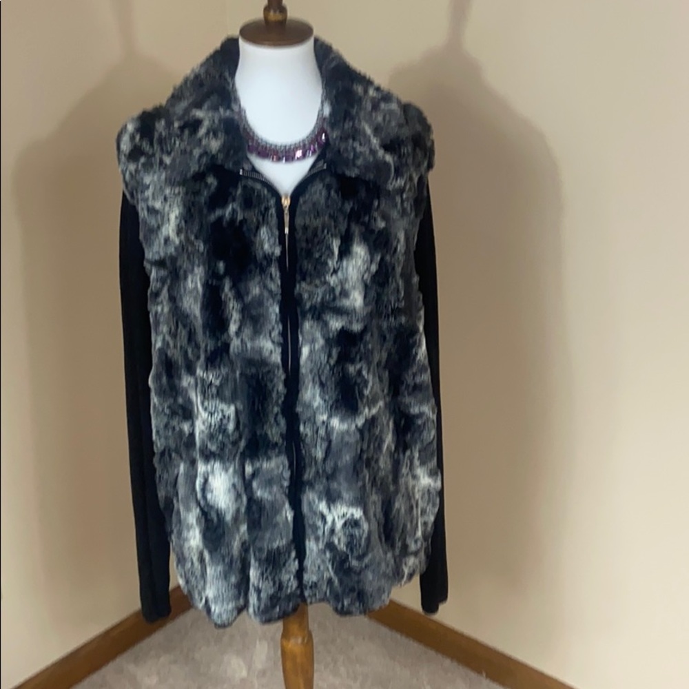 Fur like zipper front sweater